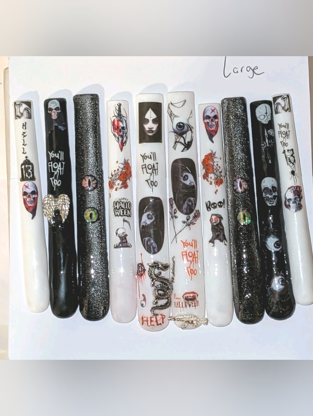 Hand crafted custom 10pc 6xl acrylic press on nails sz large